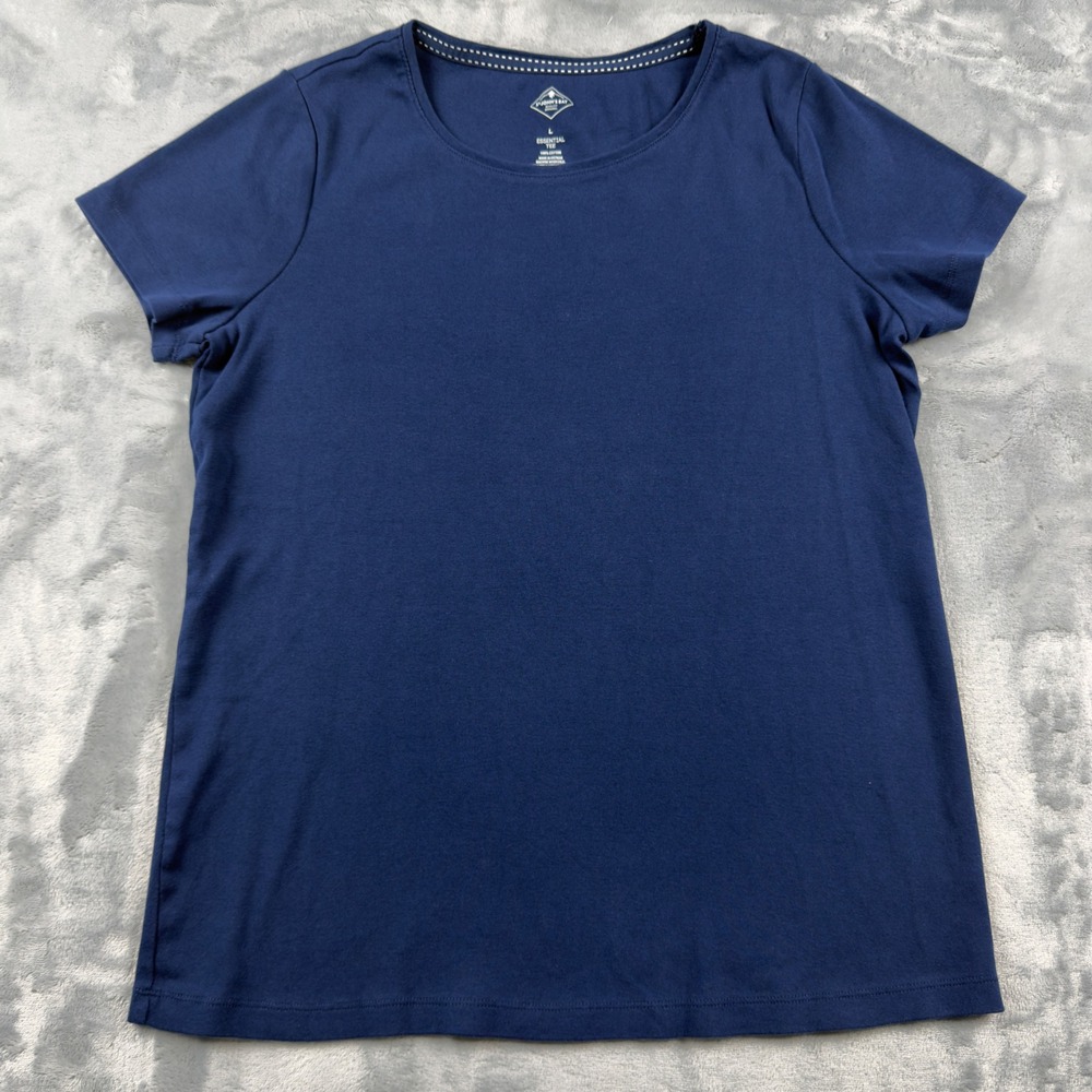 St. Johns Bay Essential Tee Navy Blue 100% Cotton Short Sleeve Shirt Large